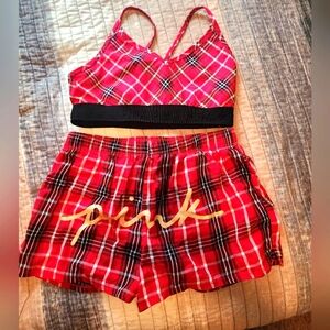 Victoria's Secret Pink sports bra and pajama shorts